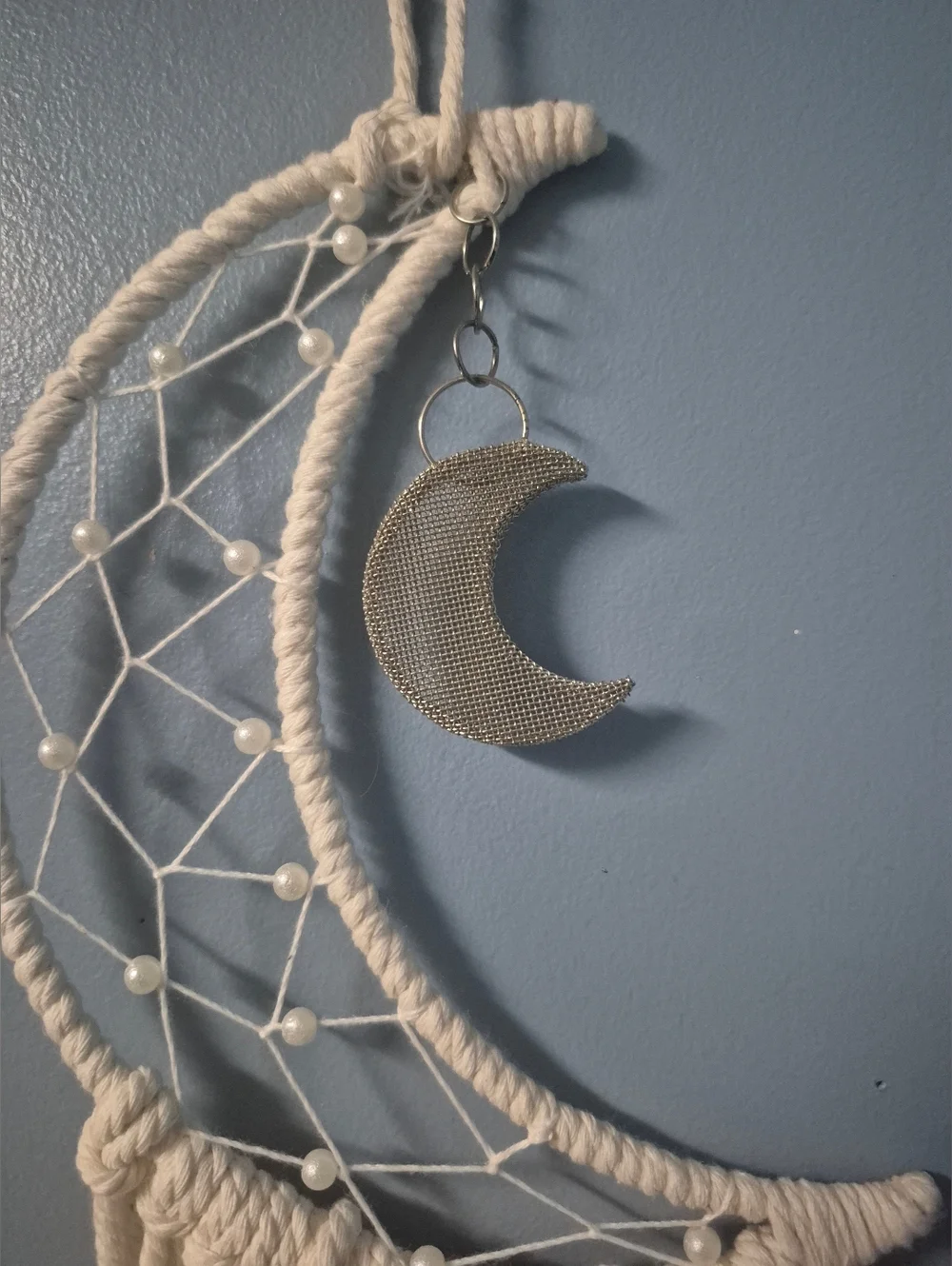 Bohemian Crescent Moon Cream Tone Macrame Dream Catcher Wall Hanging